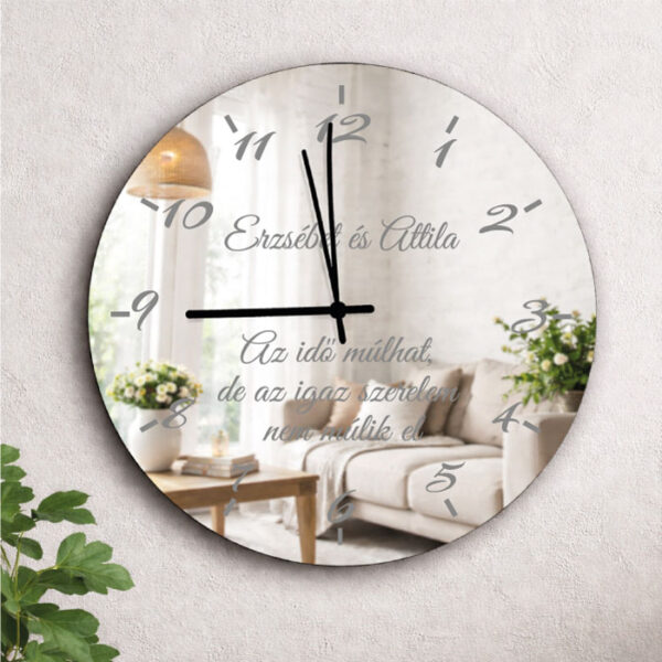 Gravírozott kerek tükör óra díszdobozban